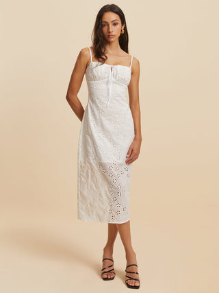 Embroidery Drawstring Split Dress