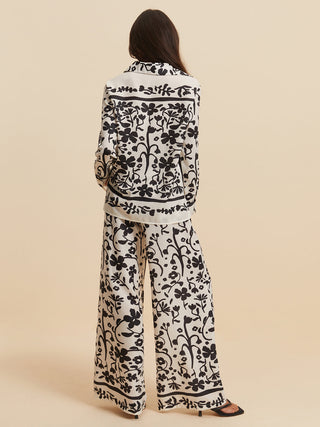 Print Drawstring Wide Leg Pants Set