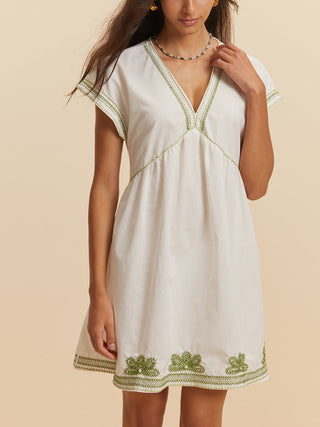 Embroidery V-Neck Cap Sleeve Dress