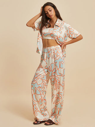 Print Button Pants Set