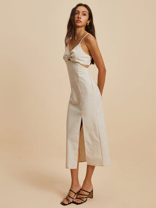 Robe Slim à Fente en Coton et Lin