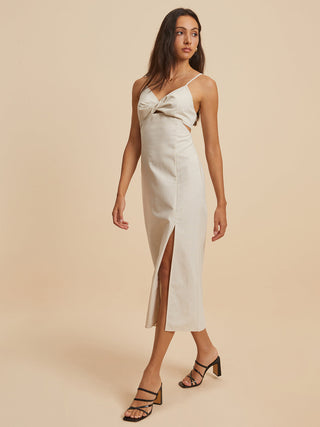 Robe Slim à Fente en Coton et Lin