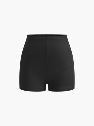 Contrast Trim Zipper Shorts Set