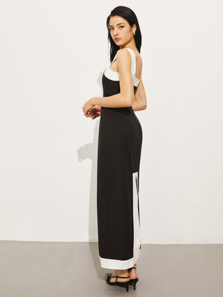 Contrast Trim Sleeveless Long Dress