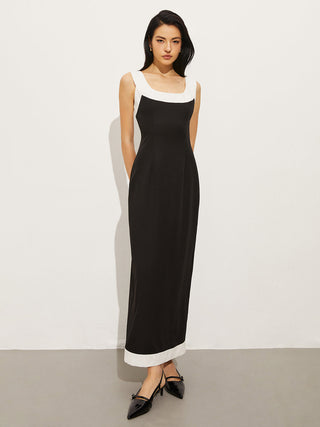 Contrast Trim Sleeveless Long Dress