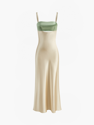 Robe longue en satin avec découpe et fermeture éclair