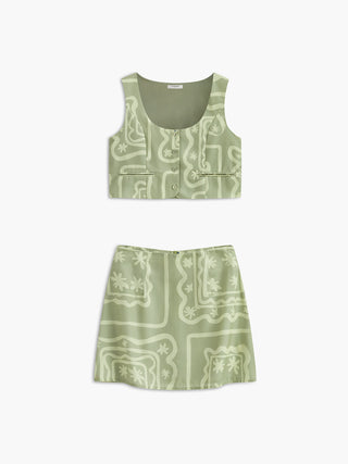 Printed Set Top With Mini Skirt Set