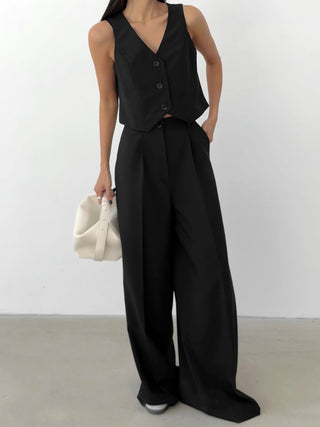 Solid Tailored Vest With Straight Leg Pants Set