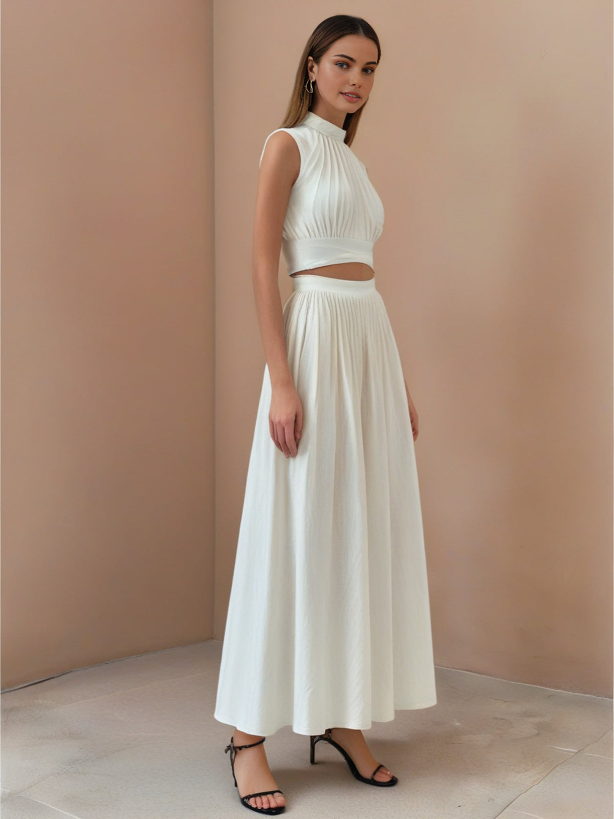 Romantic Sleeveless Pleated Skirt Set