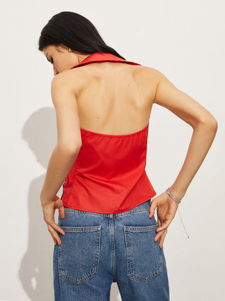 Wrap Backless Button Tank Top