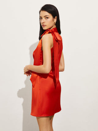 Satin Knotted Asymmetrical Dress