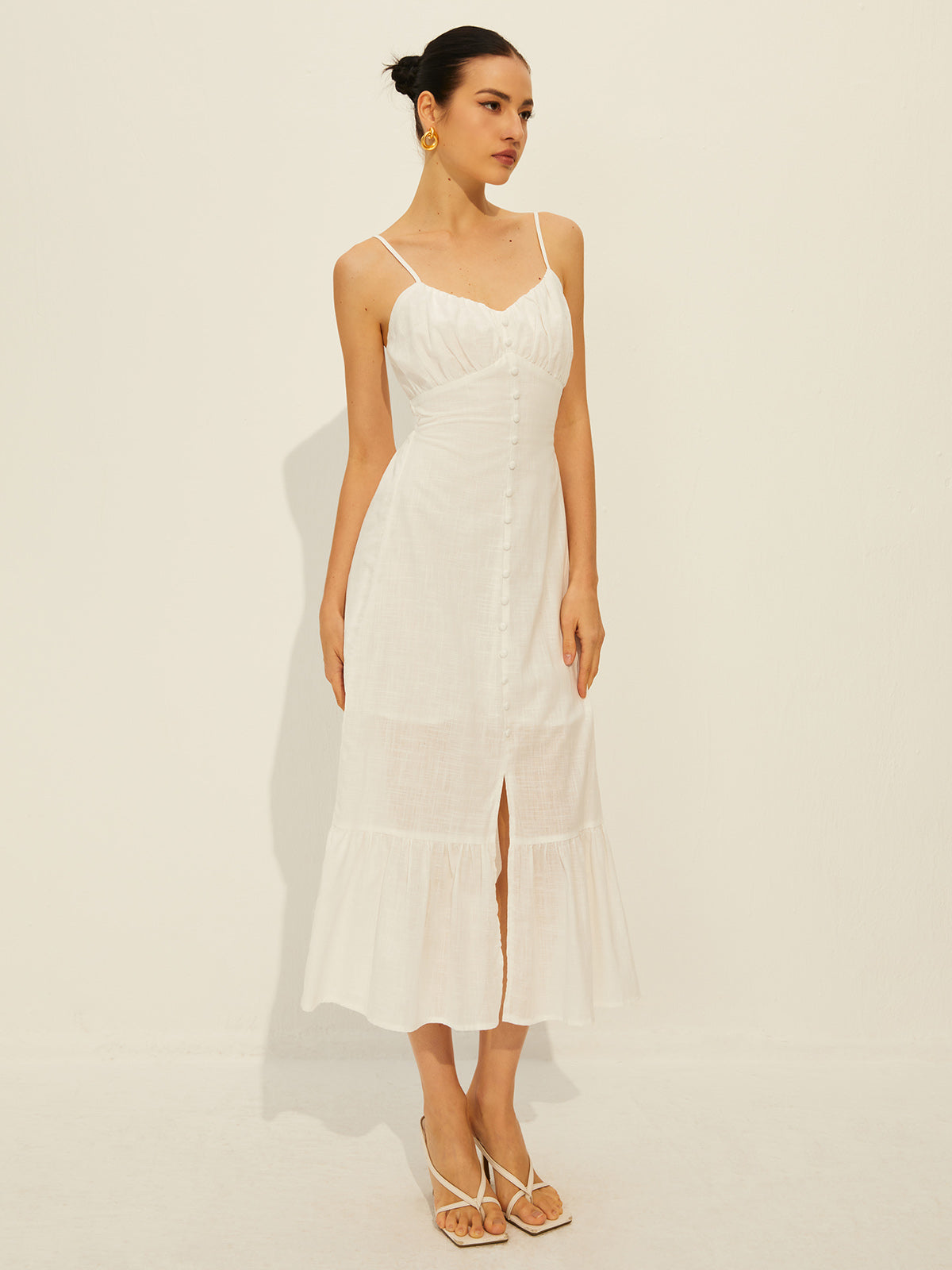 Cotton Ruffle Split Dress