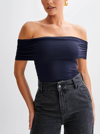 Off-Shoulder Straight Neck T-Shirt