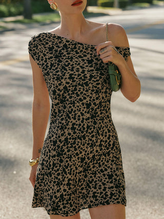 Asymmetric Collar Printed Short Dress