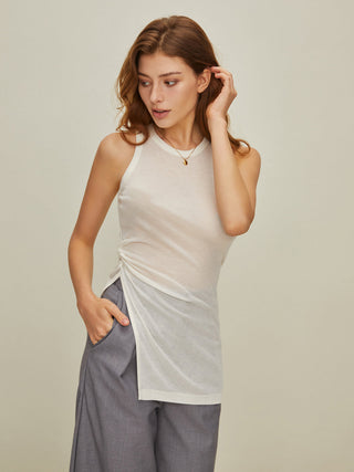 Semi-Sheer Asymmetric Tank Top