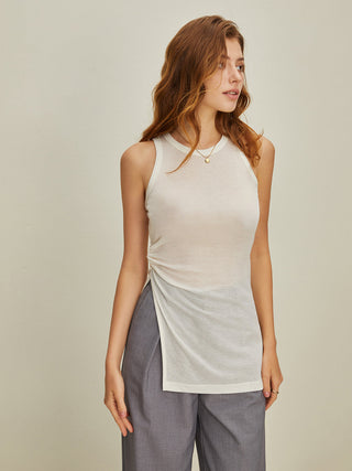 Semi-Sheer Asymmetric Tank Top