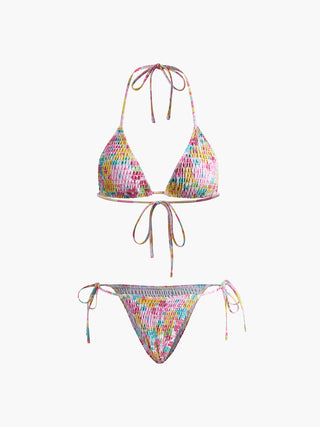 Shirred Printed Removable Padded Bikini Set