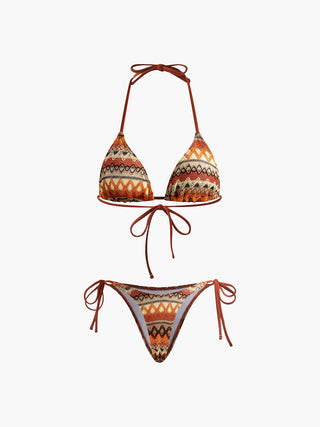 Halter Triangle Knit Bikini Set