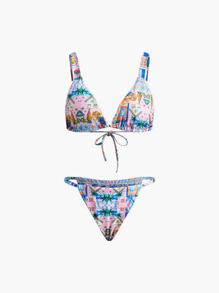 Print Drawstring Adjustable Strap Bikini Set