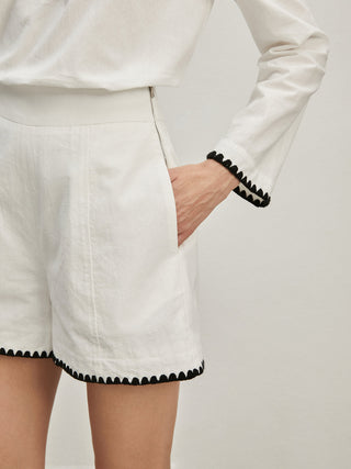 Cotton Casual Contrast Trim Shorts Set