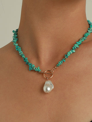 Irregular Pearl Green Turquoise Necklace