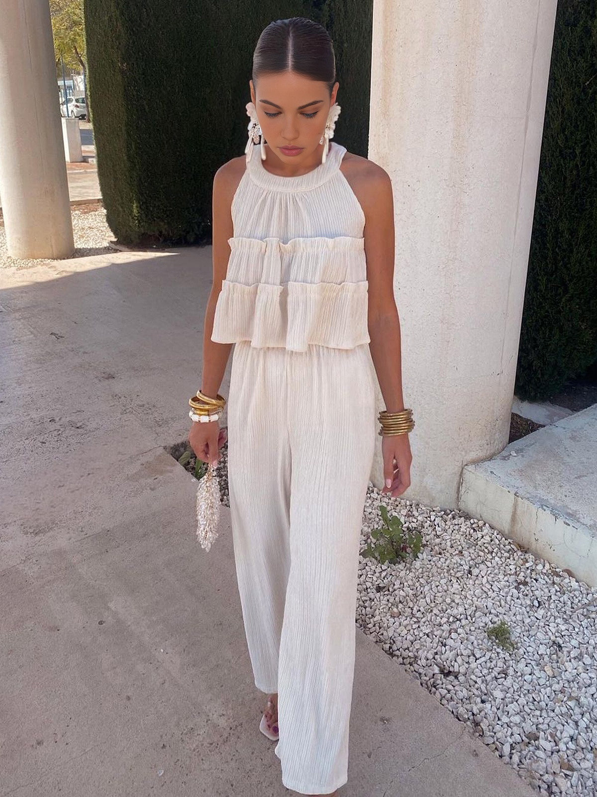 semble de pantalons à col rond à volants