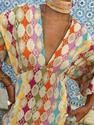 Robe à col en V à motif jacquard