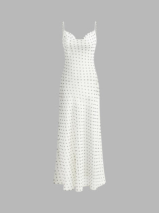 Chiffon Sheer Polka Dot Print Backless Long Dress