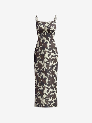 Backless Print Split Zipper Dress