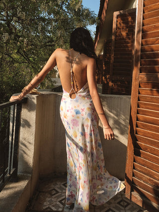 Robe en mousseline dos nu à motif floral