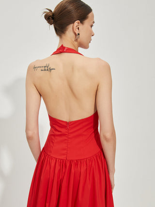 V-Neck Backless Split Halter Dress