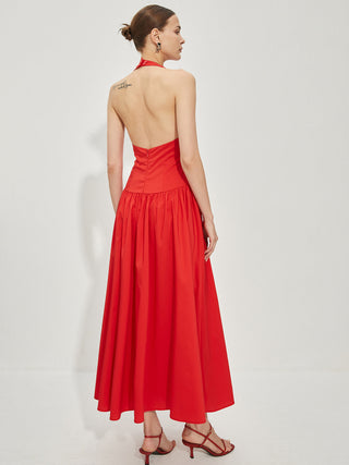 V-Neck Backless Split Halter Dress