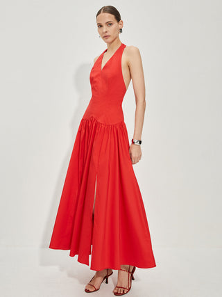 V-Neck Backless Split Halter Dress