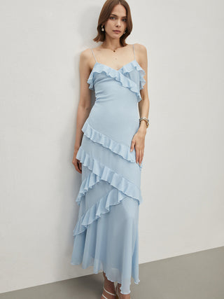 Ruffled Spaghetti Strap Long Dress