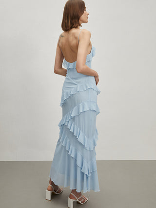 Ruffled Spaghetti Strap Long Dress