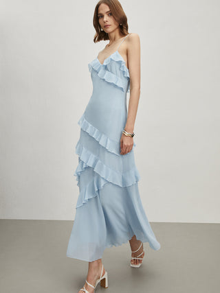 Ruffled Spaghetti Strap Long Dress