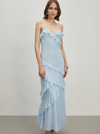 Ruffled Spaghetti Strap Long Dress