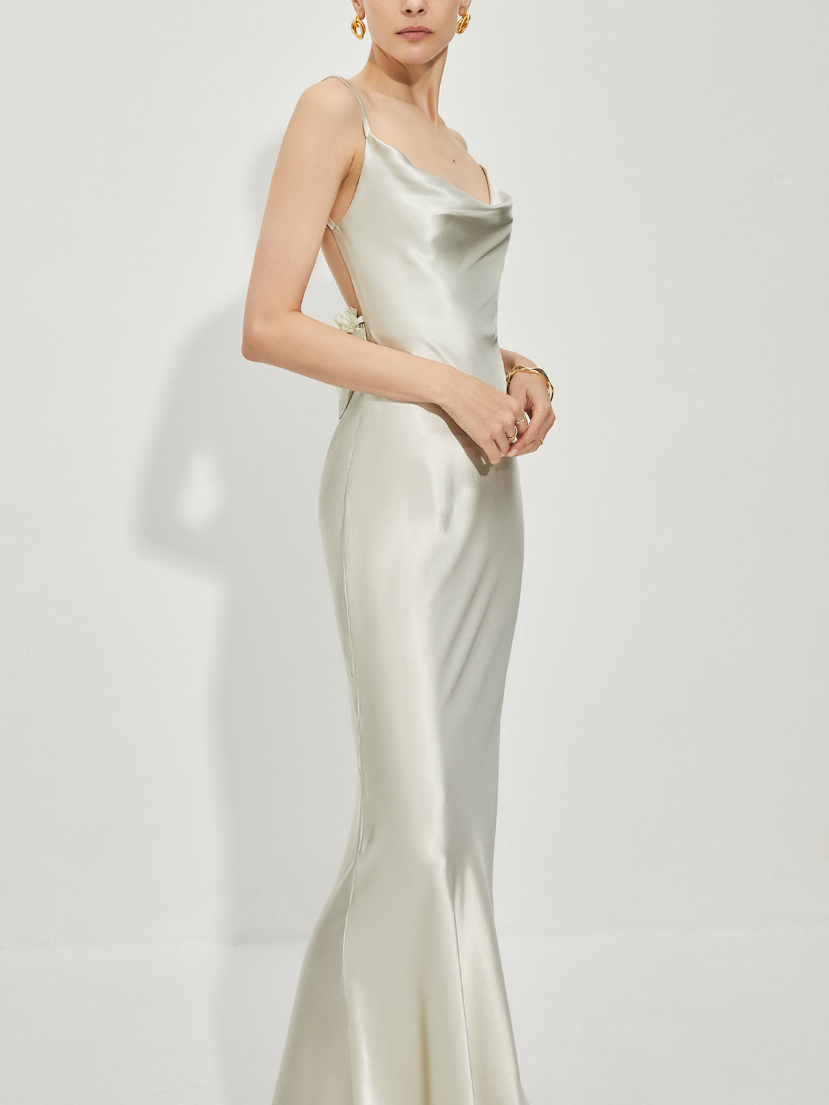 Satin Cowl Neck Backless Dress