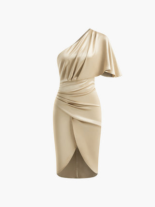 Robe plissée à fermeture éclair asymétrique