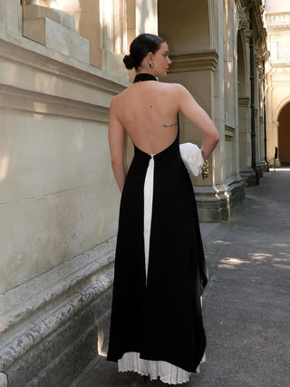 Semi-Sheer Pleated Backless Dress