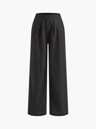 Pinstripe Sleeveless V-Neck Pants Set