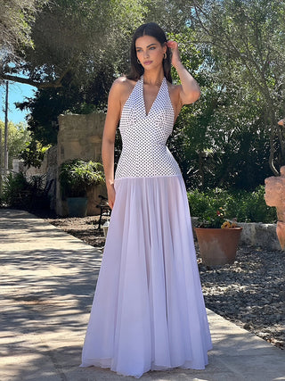 Robe longue semi-transparente à encolure en V et panneaux croisés