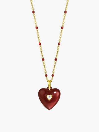 Collier vintage en forme de cœur rouge