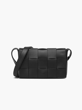 Sac bandoulière tissé en simili cuir noir