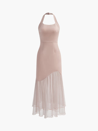 Robe longue slim à col halter avec ourlet en tulle