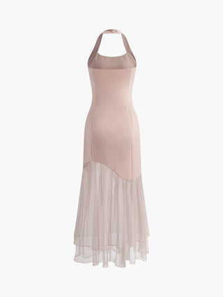 Robe longue slim à col halter avec ourlet en tulle