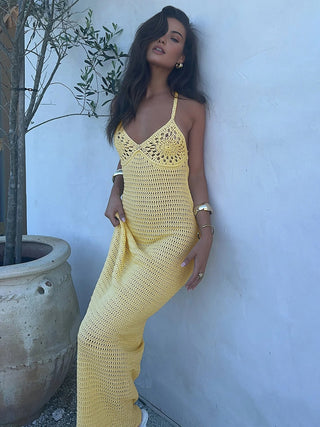 Robe longue en tricot à bretelles spaghetti en V