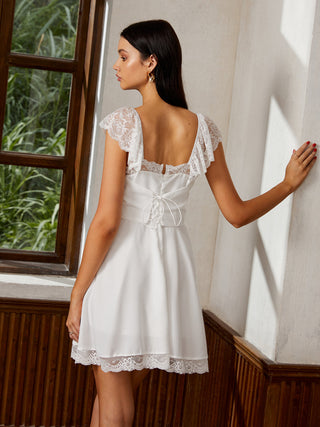 Elegant Square Neck Lace Short Dress