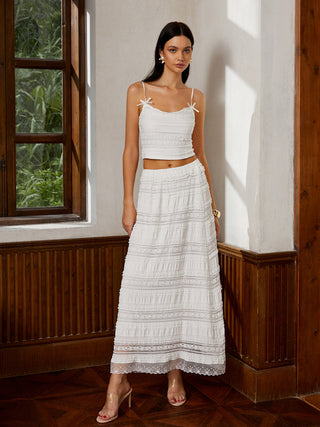 Semi-Sheer Lettuce Trim Lace Maxi Skirt