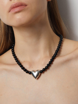 Collier cœur en onyx noir